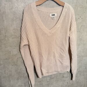 VS PINK Sweater Medium Xs Beige V Neck Knitted 19' season A4